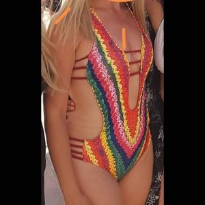 Womans 1 peice colorful bathing suit brand new